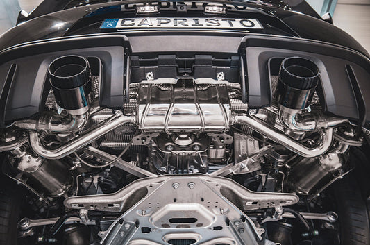 Capristo Porsche 718 GT4RS - SET: Valved Muffler, 100 Cell OPF Replacement, Performance Headers + Wicrom Tips