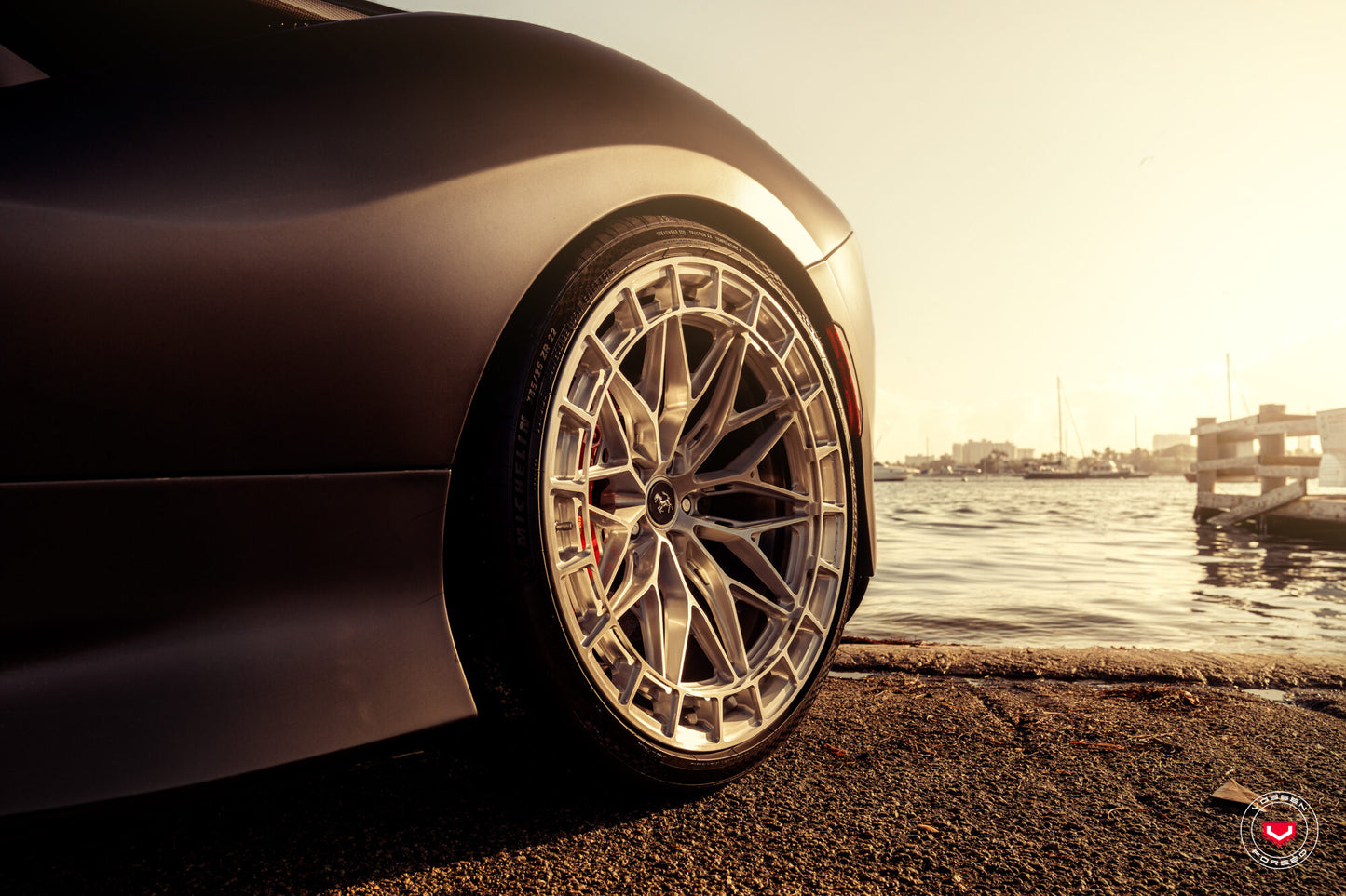 Vossen LC3-02 Wheel Set for Ferrari F8 - 21 Inch - Gloss Clear brushed
