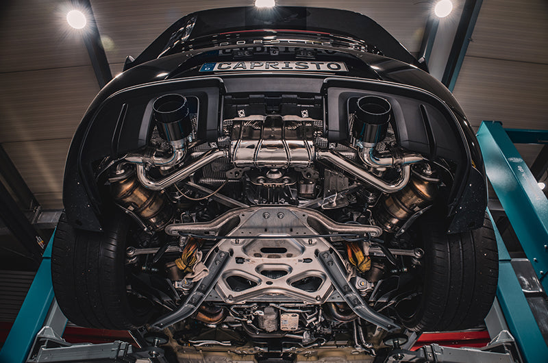 Capristo Porsche 718 GT4RS - SET: Valved Muffler, 100 Cell OPF Replacement, Performance Headers + Wicrom Tips